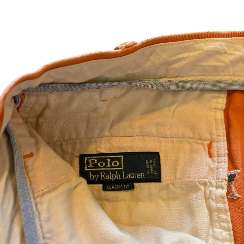 Polo Ralph Lauren Mens Orange Martini Glass Embroidered Classic Fit Shorts 34x9 - Picture 5 of 12